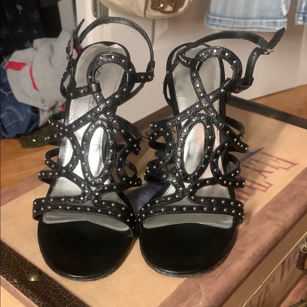 black studded via spiga silver heels